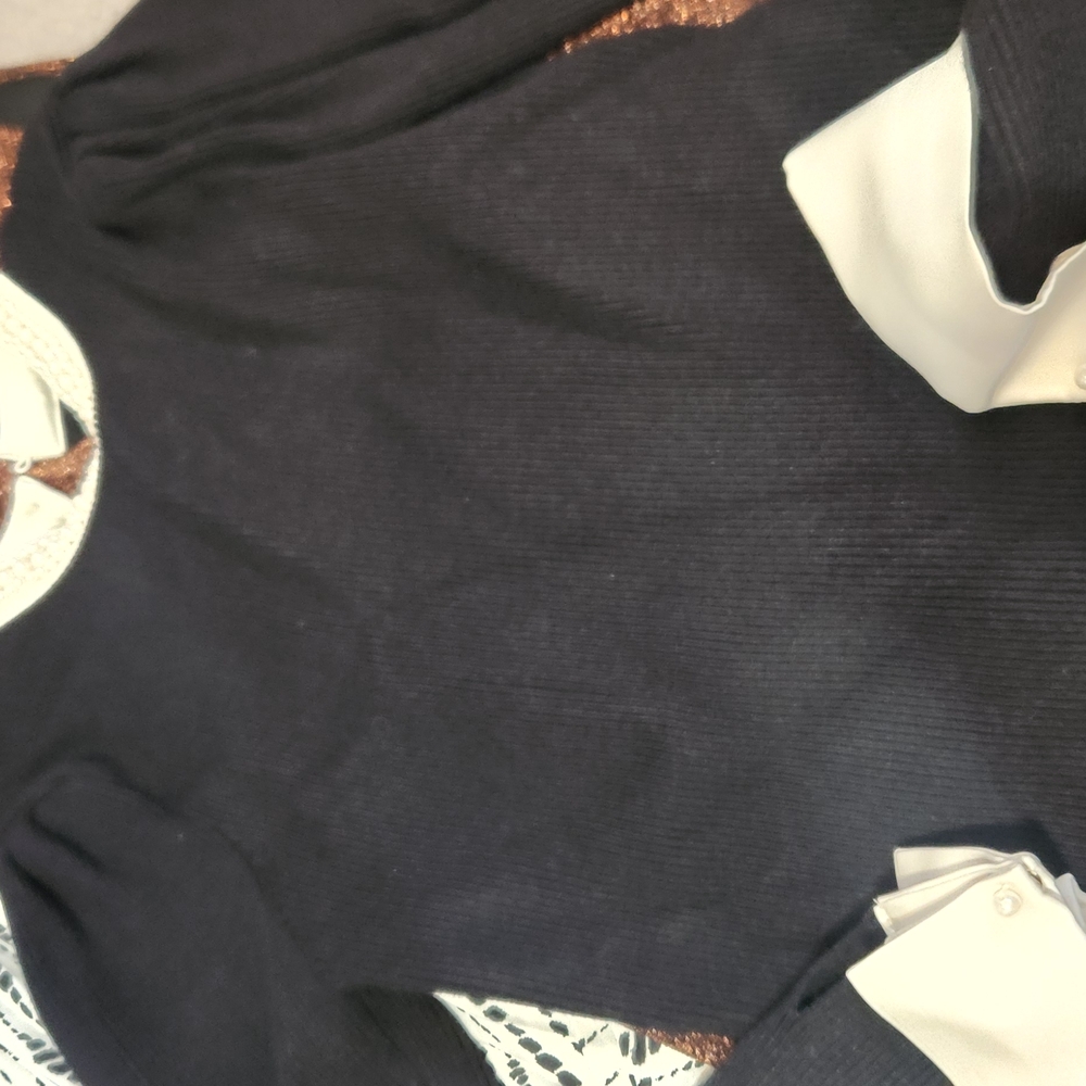 Black and White Sweater with Puff Sleeves